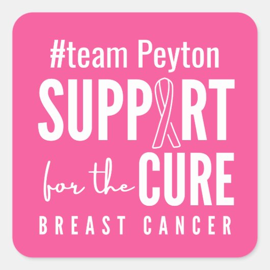 乳がん名前をカスタムするラベル(ピンク) スクエアシール (正面)