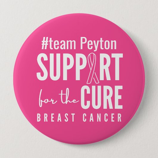 乳がん名前をカスタムする支援ボタンピンク 缶バッジ (正面)