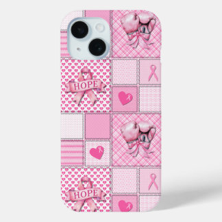 乳がん啓発キルト柄スマホケース iPhone 15ケース