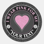 乳がん啓発 ハート 私はピンクを着る ラウンドシール (正面)