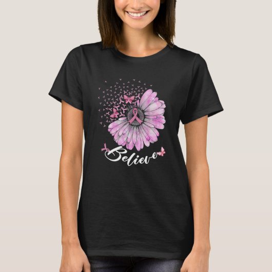 乳がん啓発 ピンクリボン Believe Tシャツ (正面)