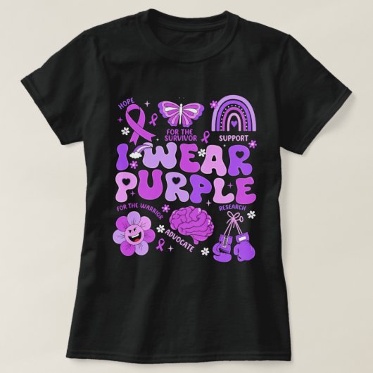 乳がん啓発 I パープルを着てサバイバー Tシャツ (デザイン正面)