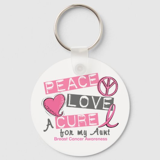 乳がん平和、愛、治療1 （叔母） キーホルダー (正面)