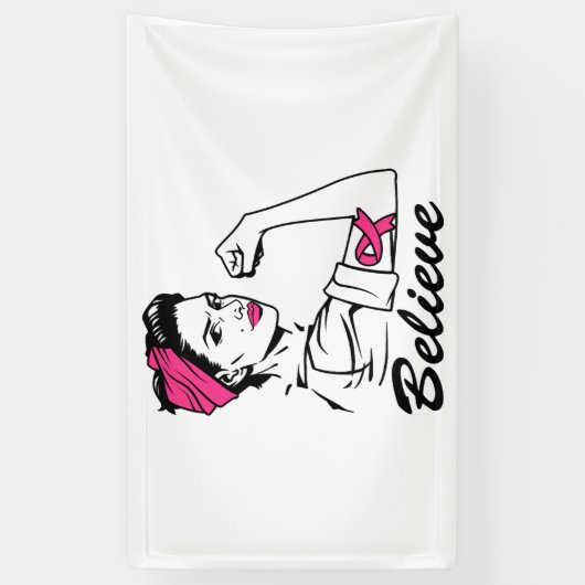 乳がん意識月女性のピン信じク 横断幕 (縦)