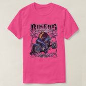 乳がん戦士および生存者に対するバイクもしくは自転車に乗る人 Tシャツ (デザイン正面)