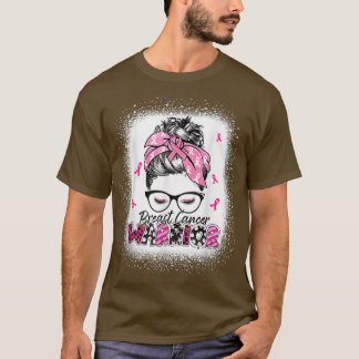乳がん戦士の女性の乱雑なバンピンクリボン Tシャツ