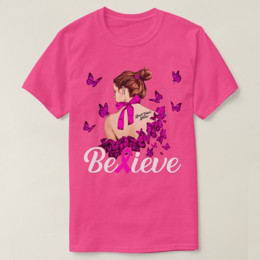 乳がん戦士認識度のサポ信じート Tシャツ (デザイン正面)