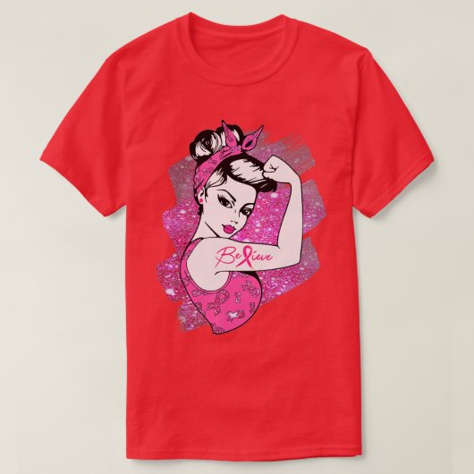 乳がん戦士認識度のサポ信じート Tシャツ (デザイン正面)