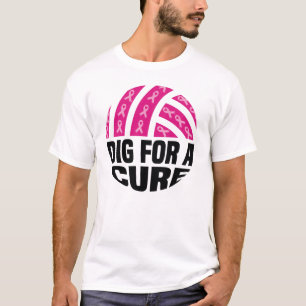 乳がん撲滅のための掘り起こし バレーボール 10月 ピンクリボン Tシャツ