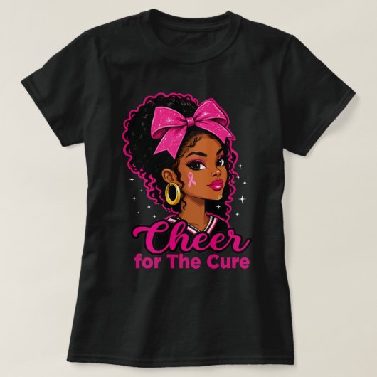 乳がん撲滅を願うチアリーダー Tシャツ (デザイン正面)
