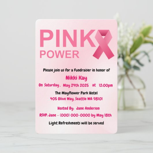 乳がん支援チームピンクリボンのパーソナライズ 招待状 (スタンド正面)