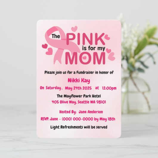 乳がん支援チームピンクリボンのパーソナライズ 招待状 (スタンド正面)