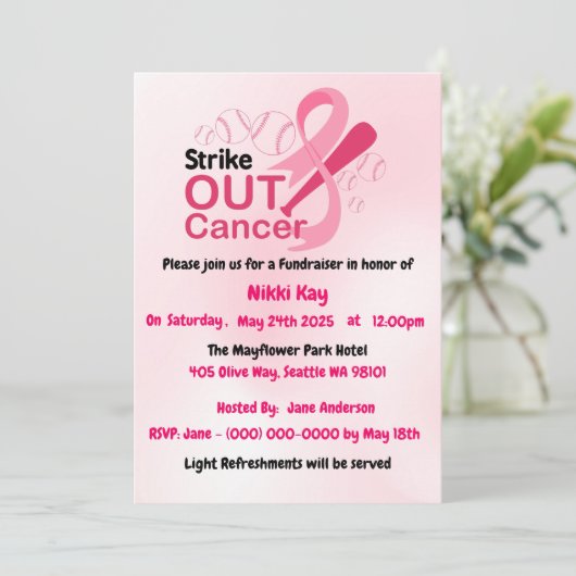 乳がん支援チームピンクリボンのパーソナライズ 招待状 (スタンド正面)