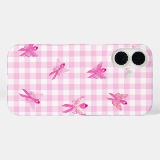 乳がん生存者のための蝶ピンクのリボン Case-Mate iPhoneケース (裏面 (横))