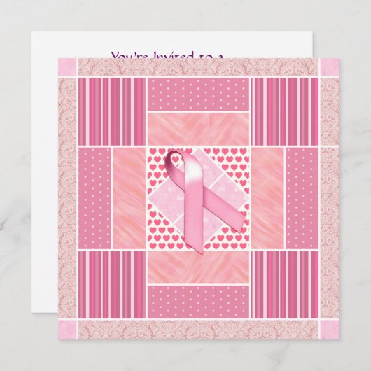 乳がん生存者キルトへのピンクの貢物 招待状 (正面/裏面)
