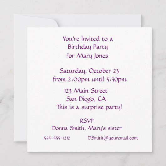 乳がん生存者キルトへのピンクの貢物 招待状 (裏面)