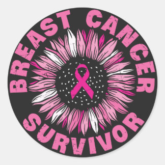 乳がん生存者ピンクリボンひまわり ラウンドシール