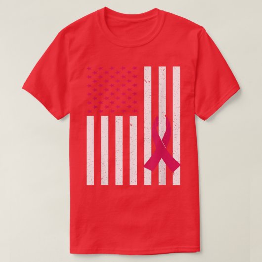 乳がん監視米国国旗のピンクリボン Tシャツ (デザイン正面)