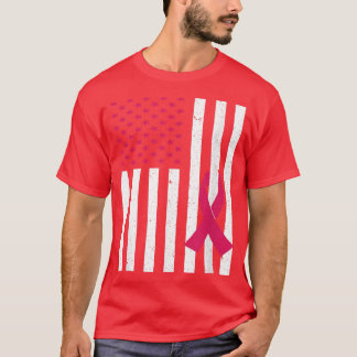 乳がん監視米国国旗のピンクリボン Tシャツ