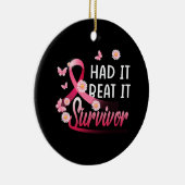 乳がん私はそれを持っていたビートIt生存者ピンクのリブ セラミックオーナメント (右)