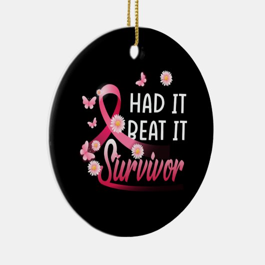 乳がん私はそれを持っていたビートIt生存者ピンクのリブ セラミックオーナメント (右)