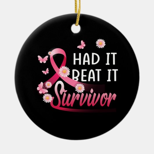 乳がん私はそれを持っていたビートIt生存者ピンクのリブ セラミックオーナメント (正面)