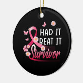 乳がん私はそれを持っていたビートIt生存者ピンクのリブ セラミックオーナメント (左)