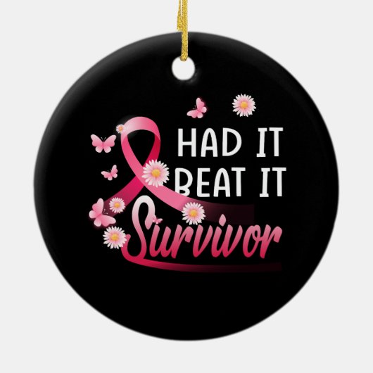 乳がん私はそれを持っていたビートIt生存者ピンクのリブ セラミックオーナメント (裏面)