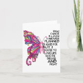 乳がん蝶の強い女性ピンクのサポート カード (正面)