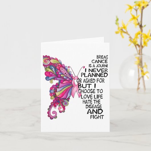 乳がん蝶の強い女性ピンクのサポート カード (黄色い花)