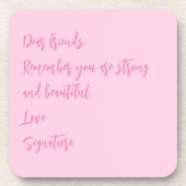 乳がん認知月ピンクカスタム引用文 コースター (正面)