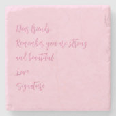 乳がん認知月ピンクカスタム引用文 ストーンコースター (正面)