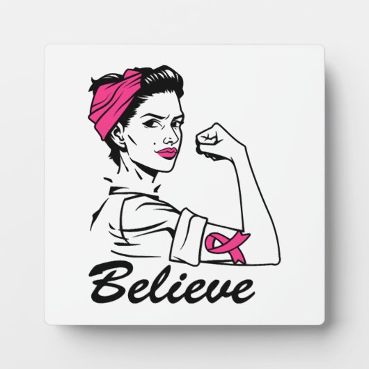 乳がん認知月間の女性ピンク信じ色 フォトプラーク (正面)