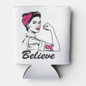 乳がん認知月間の女性ピンク信じ色 缶クーラー (正面)