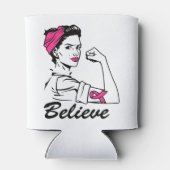 乳がん認知月間の女性ピンク信じ色 缶クーラー (裏面)