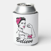 乳がん認知月間の女性ピンク信じ色 缶クーラー (缶裏面)