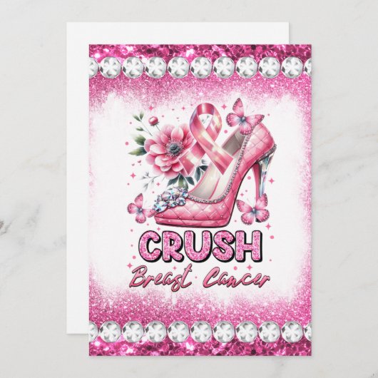 乳がん認知月間の生存者ピンクを粉砕する 招待状 (正面/裏面)