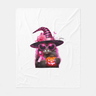 乳がん認識度キャットハロウィンピンクリボン フリースブランケット