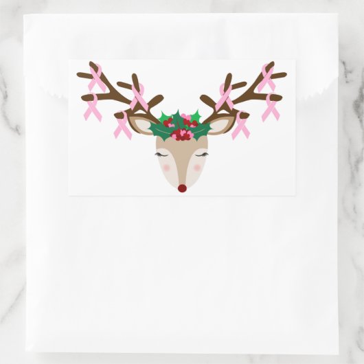 乳がん認識度クリスマスステッカーズトナカイ 長方形シール (バッグ)