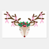 乳がん認識度クリスマスステッカーズトナカイ 長方形シール (正面)