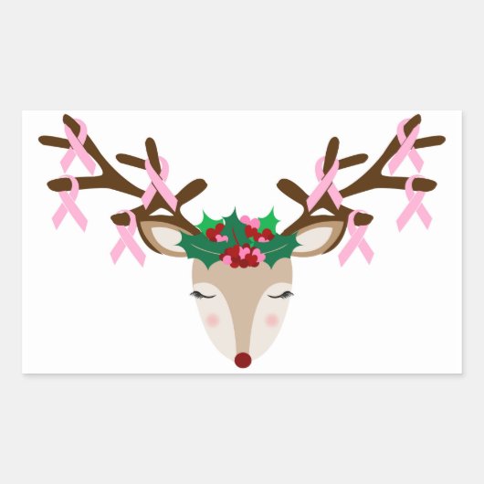 乳がん認識度クリスマスステッカーズトナカイ 長方形シール (正面)