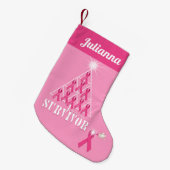 乳がん認識度クリスマスピンクリボンツリー スモールクリスマスストッキング (正面 (吊り時))