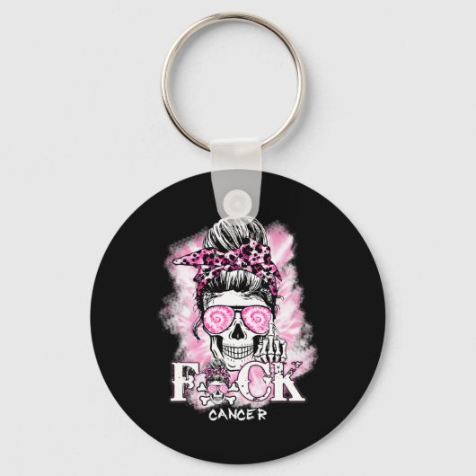 乳がん認識度スカルF Ckがんピンクリブ キーホルダー (正面)