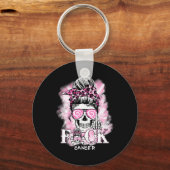 乳がん認識度スカルF Ckがんピンクリブ キーホルダー (正面)