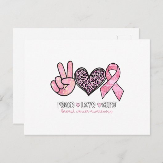乳がん認識度ハートヒョウ印刷ピンク 案内ポストカード (正面/裏面)