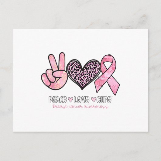 乳がん認識度ハートヒョウ印刷ピンク 案内ポストカード (正面)