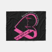 乳がん認識度ハートピンクリボン支持 フリースブランケット (正面(横))
