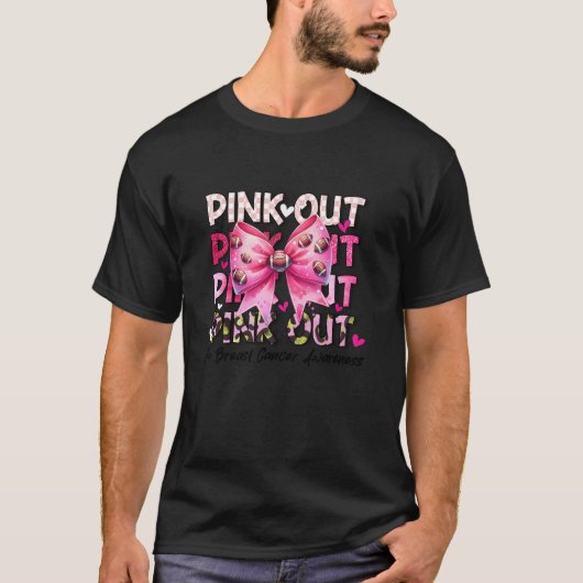 乳がん認識度ピンクアウトコケットボウ足 Tシャツ (正面)