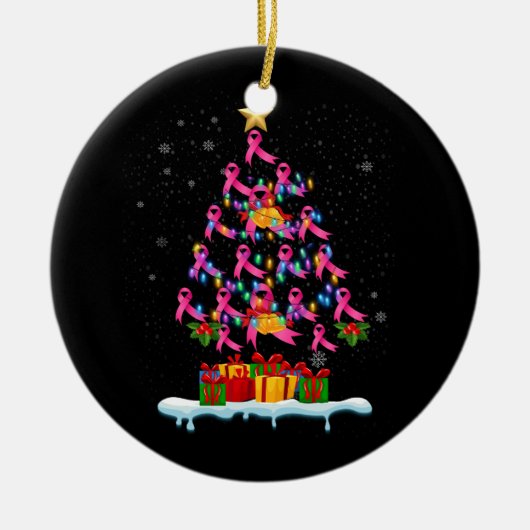 乳がん認識度ピンクファミリーマッチングクリス セラミックオーナメント (正面)