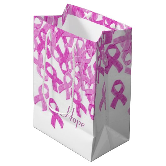 乳がん認識度ピンクベルベットリボンバッグ2 ミディアムペーパーバッグ (正面アングル)